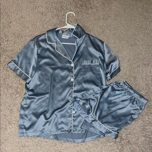 Women's Satin Pajama Set - Blue